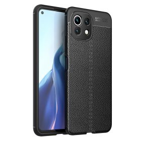   RMPACK Xiaomi Mi 11 Lite 4G/5G Szilikon Tok Bőrmintázattal TPU Prémium Fekete