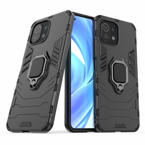 RMPACK Xiaomi Mi 11 Lite 4G/5G Védőtok Ring Guard Gyűrűs 2in1 Tok Ütésálló - Kitámasztható TPU Hybrid Fekete