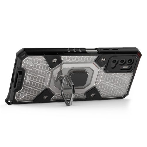 RMPACK Xiaomi Redmi Note 10 5G Ütésálló Tok Raptor Edition PC+TPU Hybrid Mágneses Gyűrűvel Szürke