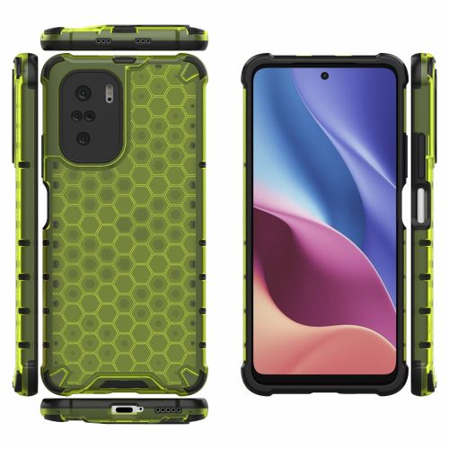 RMPACK Xiaomi Poco F3 / Mi 11i 5G Ütésállókivitel Szilikon Tok Honeycomb Shock-Proof TPU Zöld