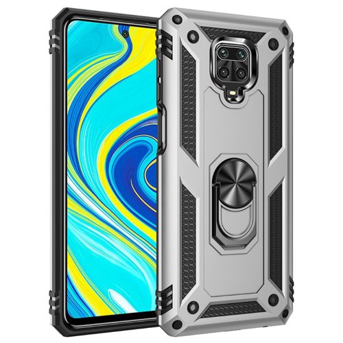 RMPACK Xiaomi Redmi Note 9 Pro / Note 9S Armor Tok Ütésálló 2in1 PC TPU Series Gyűrűs - Kitámasztható Ezüst