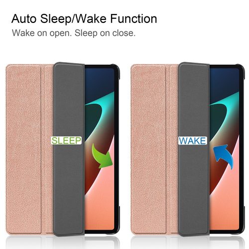 RMPACK Xiaomi Pad 5 / Pad 5 Pro SmartCase Tok Kitámasztható Tri-Fold Series ON/OFF Mágneses Rózsaarany