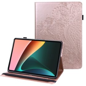   RMPACK Realme Pad 10.4 Tok Mintás Notesz Virág Motívummal Kitámasztható Kártyatartóval Rózsaarany