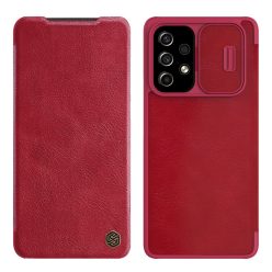   RMPACK Samsung Galaxy A53 5G Notesz Tok Qin Series Lencsevédővel Kártyatartóval Piros