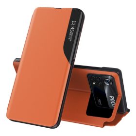   RMPACK Xiaomi Poco X4 Pro 5G Notesz Tok Ablakos View Window Series Kitámasztható Narancssárga