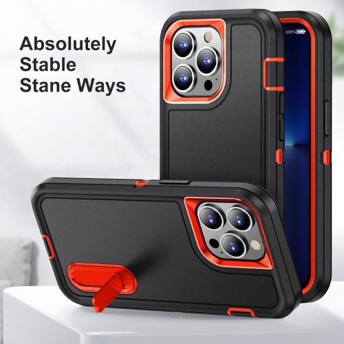 iPhone 13 Pro 6.1' Ütésálló Defender Tok Military TPU+PC Military Series Fekete/Narancssárga