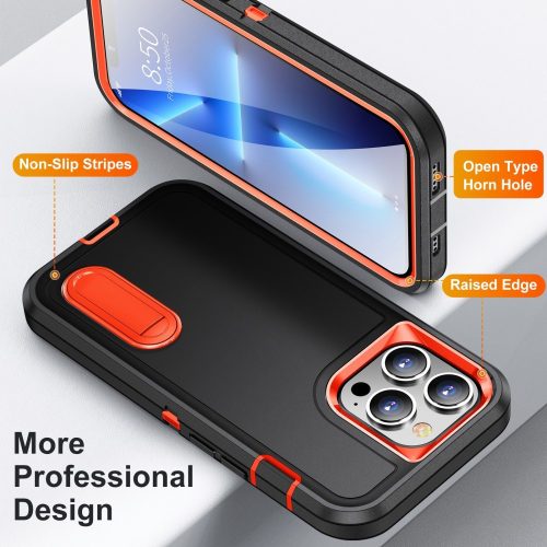 iPhone 13 Pro 6.1' Ütésálló Defender Tok Military TPU+PC Military Series Fekete/Narancssárga