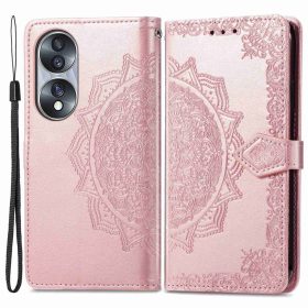   RMPACK Honor 70 5G Tok Notesz Tok Mintás Mandala Style Kitámasztható Bankkártyatartóval Rózsaarany