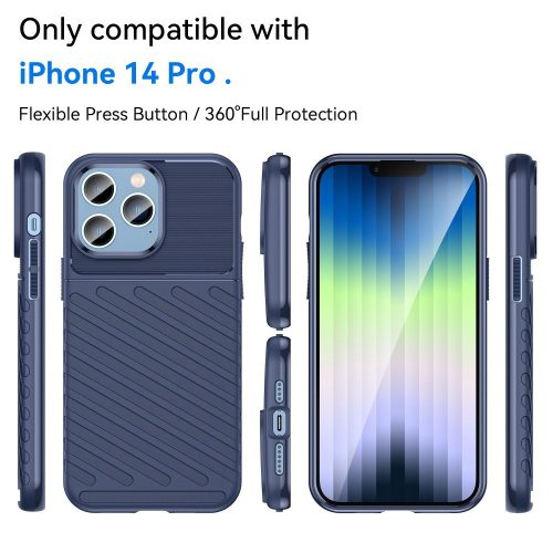 iPhone 14 Pro Szilikon Tok 2in1 Hybrid Thunder Twill Csúszásgátlókivitel Kék