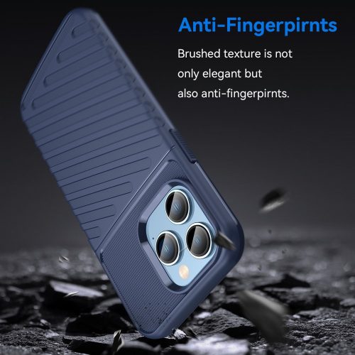 iPhone 14 Pro Szilikon Tok 2in1 Hybrid Thunder Twill Csúszásgátlókivitel Kék