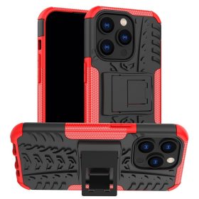   iPhone 14 Pro Szilikon Tok Ütésállókivitel 2in1 Hybrid Kitámasztható - Csúszásgátlóval Piros