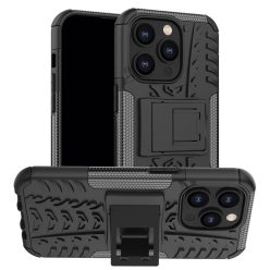   iPhone 14 Pro Szilikon Tok Ütésállókivitel 2in1 Hybrid Kitámasztható - Csúszásgátlóval Fekete