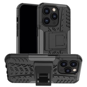   iPhone 14 Pro Szilikon Tok Ütésállókivitel 2in1 Hybrid Kitámasztható - Csúszásgátlóval Fekete