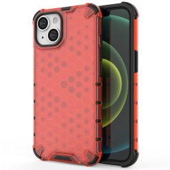   iPhone 14 Szilikon Tok 2in1 Hybrid HoneyComb Series TPU Ütéscsökkentősarokkal Piros