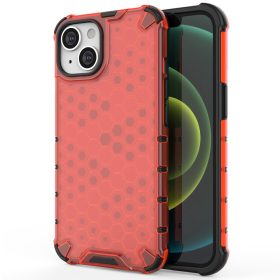   iPhone 14 Szilikon Tok 2in1 Hybrid HoneyComb Series TPU Ütéscsökkentősarokkal Piros