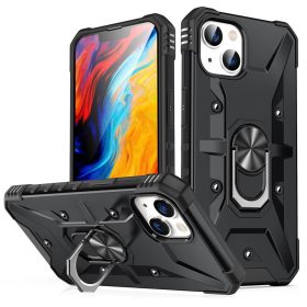   iPhone 14 Ring Style 2in1 Tok Ütésállókivitel - Raised Corners Protection Gyűrűs - Ring Style Kitámasztható Fekete