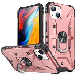   iPhone 14 Ring Style 2in1 Tok Ütésállókivitel - Raised Corners Protection Gyűrűs - Ring Style Kitámasztható Rózsaarany