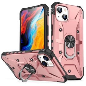   iPhone 14 Ring Style 2in1 Tok Ütésállókivitel - Raised Corners Protection Gyűrűs - Ring Style Kitámasztható Rózsaarany