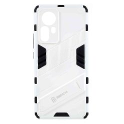   RMPACK Xiaomi 12 Pro Tok Ütésállókivitel Kitámasztható PC + TPU 2in1 Anti-Drop Series Kameralencse védelemmel Fehér