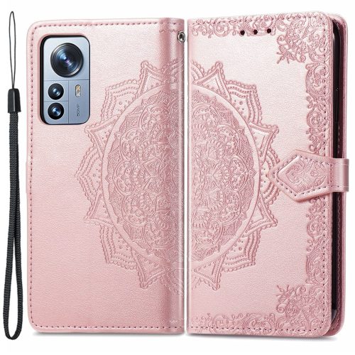 RMPACK Xiaomi 12 Pro Notesz Tok Mandala Mintás Kártyartóval- Kitámasztható Rózsaarany