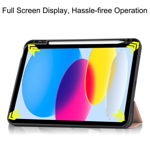 RMPACK iPad 10.9 (2022) Notesz Tok Tri-Fold Series Kitámasztható AutoWakeUp Funkcióval + Ceruza Tartóval Rózsaarany