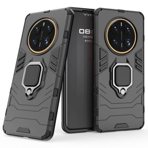 RMPACK Huawei Mate 50 Pro Védőtok Ring Guard Gyűrűs 2in1 Tok Ütésálló - Kitámasztható TPU Hybrid Fekete