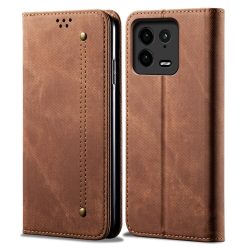   RMPACK Xiaomi 13 Pro Notesz Tok Premium Series Jeans Style Kitámasztható - Kártyatartóval Barna