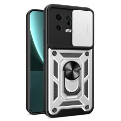   RMPACK Xiaomi 13 Ütésálló Tok Best Armor Ring Style + Camera Protector Lencsevédelemmel Ezüst