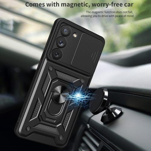 RMPACK Samsung Galaxy S23 Ütésálló Tok Best Armor Ring Style + Camera Protector Lencsevédelemmel Fekete