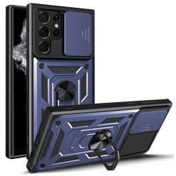   RMPACK Samsung Galaxy S23 Ultra Ütésálló Tok Best Armor Ring Style + Camera Protector Lencsevédelemmel Sötétkék
