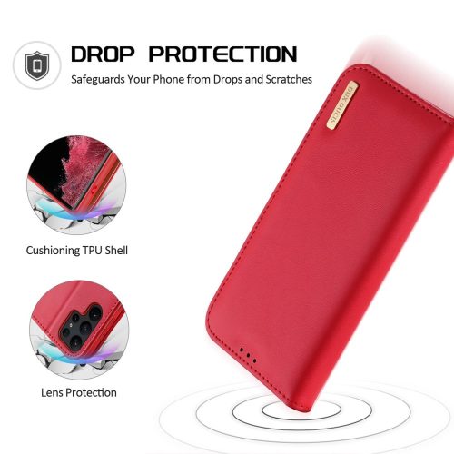 RMPACK Samsung Galaxy S23 Ultra Bőrtok Prémium Notesz DUX DUCIS Hivo Series RFID Blocking Funkcióval Piros