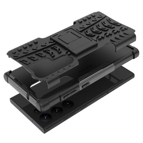 RMPACK Samsung Galaxy S23 Ultra Ütésálló Tok Kitámasztható 2in1 Tyre Hybrid Fekete