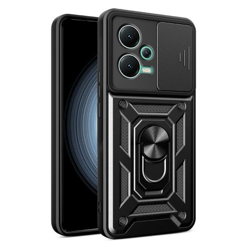 RMPACK Xiaomi Redmi Note 12 5G Ütésálló Tok Best Armor Ring Style + Camera Protector Lencsevédelemmel Fekete