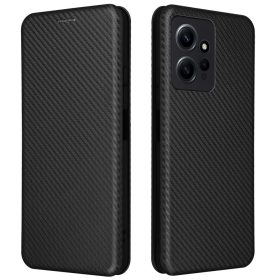   RMPACK Xiaomi Redmi Note 12 4G Notesz Tok Karbon Mintázattal - Kitámasztható Carbon Style Series Fekete