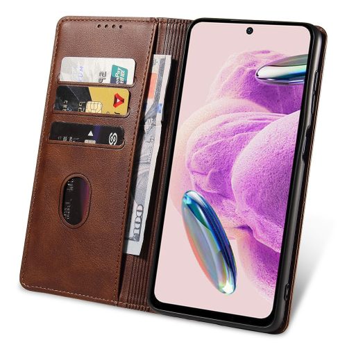 RMPACK Xiaomi Redmi Note 12S 4G Notesz Tok Business Series V2 Kitámasztható Bankkártyatartóval Barna