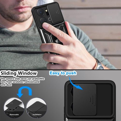 RMPACK Honor X7a Ütésálló Tok Best Armor Ring Style + Camera Protector Lencsevédelemmel Fekete