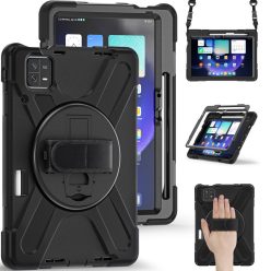   RMPACK Xiaomi Pad 6 / Pad 6 Pro Ütésálló Tok Duty Heavy Rugged Series Vállraakasztható-Kézpánttal-Forgatható 360' Védelemmel Fekete