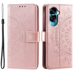   RMPACK Honor 90 Lite Tok Notesz Tok Mintás Mandala Style Kitámasztható Bankkártyatartóval Rózsaarany