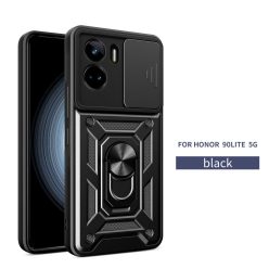   RMPACK Honor 90 Lite Ütésálló Tok Best Armor Ring Style + Camera Protector Lencsevédelemmel Fekete