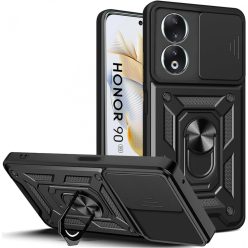   RMPACK Honor 90 5G Ütésálló Tok Best Armor Ring Style + Camera Protector Lencsevédelemmel Fekete