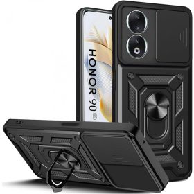   RMPACK Honor 90 5G Ütésálló Tok Best Armor Ring Style + Camera Protector Lencsevédelemmel Fekete
