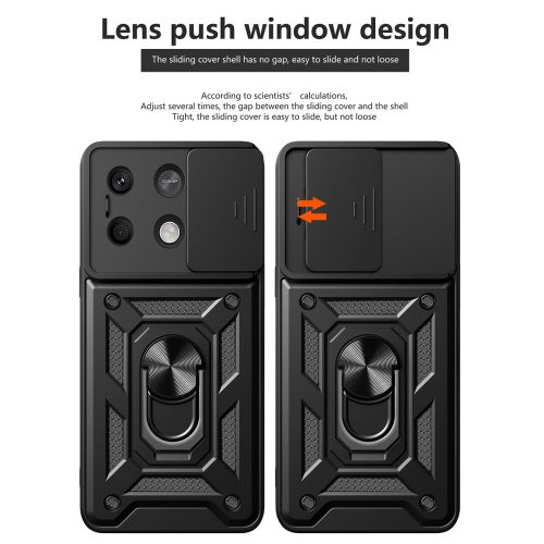 RMPACK Xiaomi Redmi Note 13 5G Ütésálló Tok Camshield Gyűrűs - Ring Style Fekete