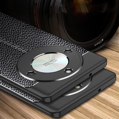 RMPACK Honor Magic6 Lite 5G Szilikon Tok Bőrmintázattal TPU Prémium Fekete