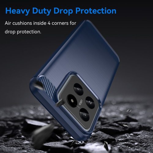 RMPACK Xiaomi 14 Szilikon Tok Ütésállókivitel Karbon Mintázattal Sötétkék