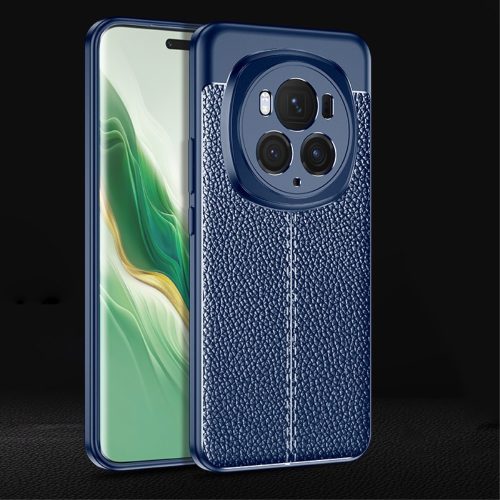 RMPACK Honor Magic6 Pro 5G Szilikon Tok Bőrmintázattal TPU Prémium Sötétkék