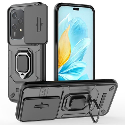 RMPACK Honor 200 Lite 5G Ütésálló Tok FUTURE Armor Slide - Gyűrűs Kitámasztható Fekete