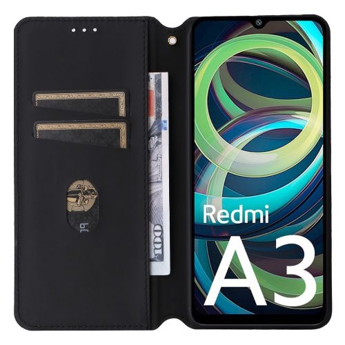 RMPACK Xiaomi Redmi A3 Tok Notesz Karbon Mintázattal Kitámasztható Kártyatartóval Fekete