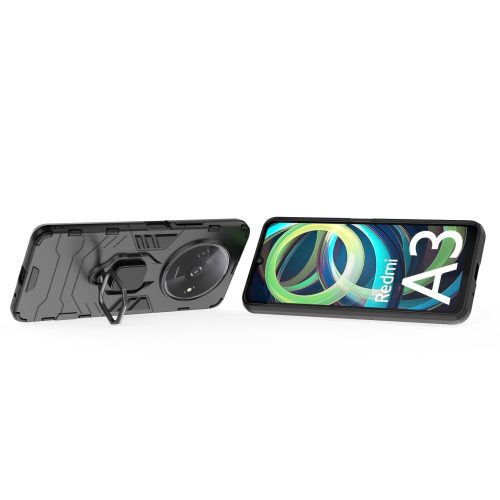 RMPACK Xiaomi Redmi A3 Védőtok Ring Guard Gyűrűs 2in1 Tok Ütésálló - Kitámasztható TPU Hybrid Fekete