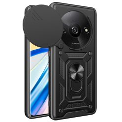   RMPACK Xiaomi Redmi A3 Ütésálló Tok Best Armor Ring Style + Camera Protector Lencsevédelemmel Fekete