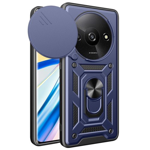 RMPACK Xiaomi Redmi A3 Ütésálló Tok Best Armor Ring Style + Camera Protector Lencsevédelemmel Kék